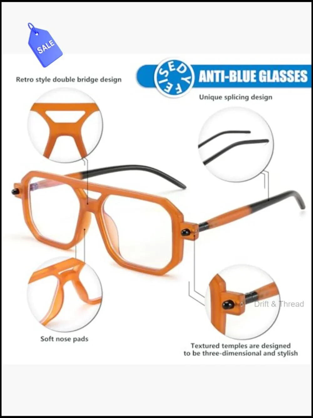 Vintage Square Blue Light Blocking Glasses Women Men 70s Computer Anti Glare